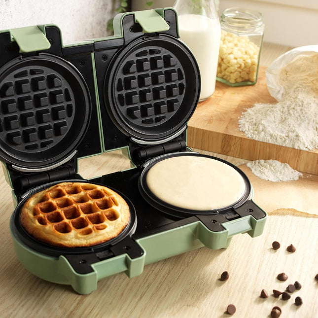 Giles & Posner Non-Stick Double Mini Waffle Maker, 11.5cm, 1100 W – Pastel Green