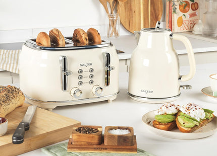 Salter Retro Cream 4-Slice Toaster – Wide Slots, 6 Browning Levels, 1630W
