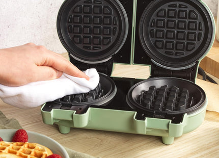 Giles & Posner Non-Stick Double Mini Waffle Maker, 11.5cm, 1100 W – Pastel Green