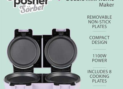 Giles & Posner Double Waffle Maker – Mini Dual Snack Maker, Pastel Purple, 1100W