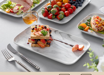 MALACASA 4-Piece Porcelain Serving Platter Set – Marble Grey (12x7 Inch)