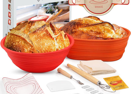 DOQAUS Banneton Bread Proofing Basket Set – 10-Piece Silicone Sourdough Kit with Oval & Round Baskets, Baking Mats, Scrapers, Lame & Whisk – Dishwasher & Oven Safe