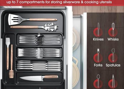 Aujen Expandable Cutlery Drawer Organiser – Adjustable Utensil Tray, Black