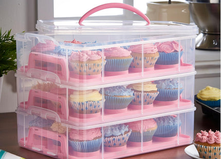 VonShef Cupcake Carrier with Handle – Pink Three Tier Cake Box