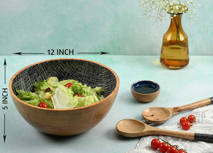 Folkulture Wooden Salad Bowl Set with Tongs – 12" Mango Wood