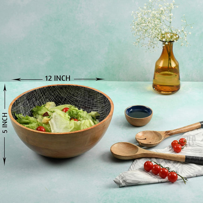 Folkulture Wooden Salad Bowl Set with Tongs – 12" Mango Wood