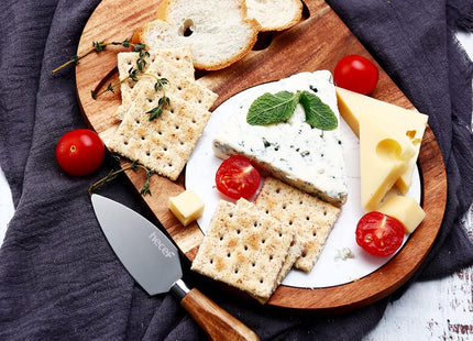 hecef Acacia Wood Cheese Board Set – Marble Tray with Stainless Steel Knife