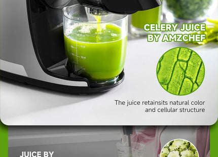 AMZCHEF Cold Press Juicer – Slow Masticating Juicer for Fruits & Vegetables – Grey