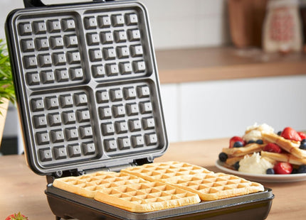 VonShef Large 4 Slice Waffle Maker – 1100W, Non-Stick Plates – Silver