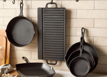 VonShef 3-Piece Cast Iron Skillet Pan Set – 6", 8", & 10" Non-Stick Pans