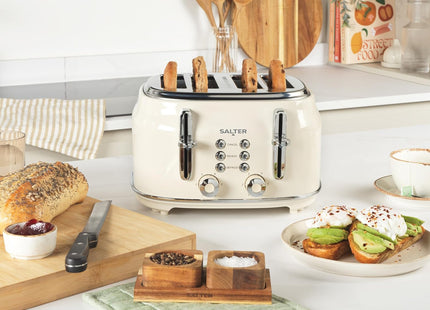Salter Retro Cream 4-Slice Toaster – Wide Slots, 6 Browning Levels, 1630W