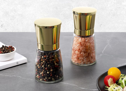 Vzaahu Salt and Pepper Grinder Set – Gold Stainless Steel, Adjustable Ceramic Core, 2pcs