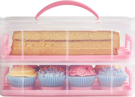 VonShef Cupcake Carrier with Handle – Pink Three Tier Cake Box
