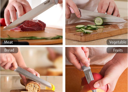 hecef 5-Piece Knife Set with Magnetic Holder – Stainless Steel Knives with Pink Handles