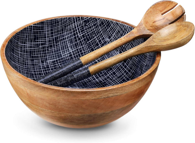 Folkulture Wooden Salad Bowl Set with Tongs – 12" Mango Wood