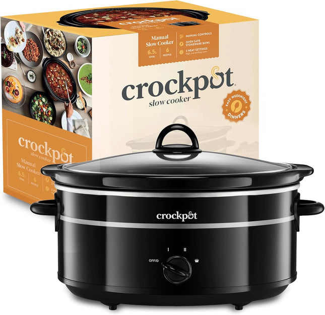 Crock-Pot 6.5L Slow Cooker with Removable Ceramic Bowl and Kitchen Utensils – Black