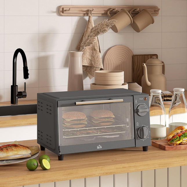 HOMCOM 9L Mini Oven – Compact Countertop Electric Grill & Toaster Oven, 750W Grey