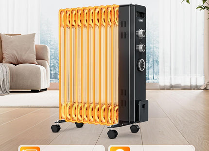 VonHaus 11 Fin Oil Filled Radiator with Timer – 2500W Electric Heater, Black