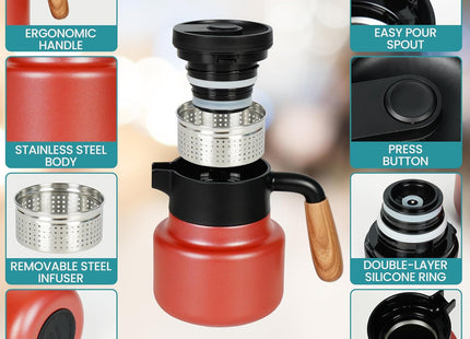 BELLE VOUS 800ml Red Stainless Steel Carafe – Vacuum Insulated Coffee Jug