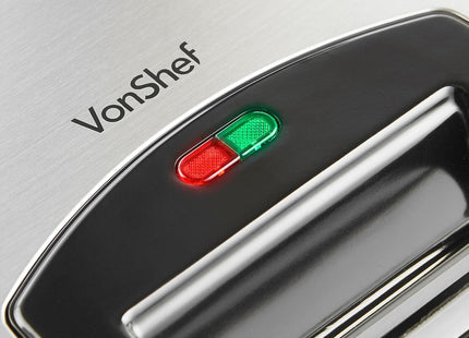 VonShef Large 4 Slice Waffle Maker – 1100W, Non-Stick Plates – Silver