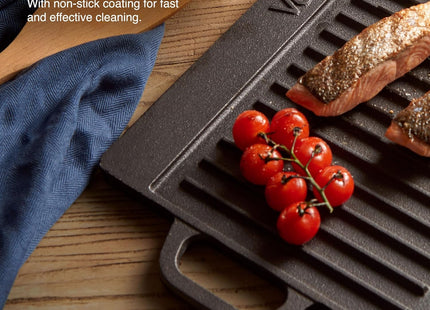 VonShef Reversible Cast Iron BBQ Griddle Pan with Handles – 50cm, Pre-Seasoned Non-Stick, Double-Sided for Hob, Oven & BBQ