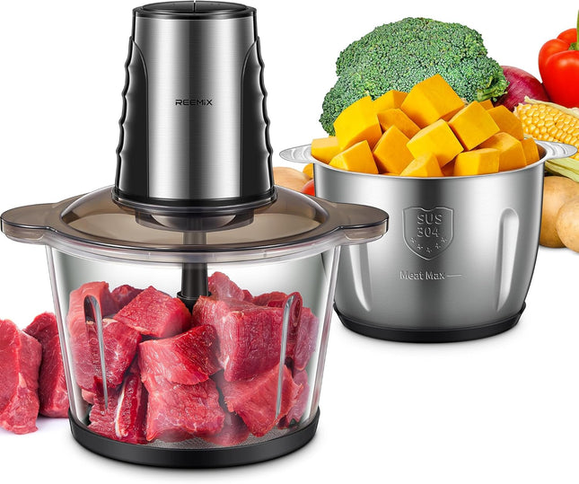 Reemix Electric Food Processor – 500W Mini Chopper with 2 x 3L Bowls