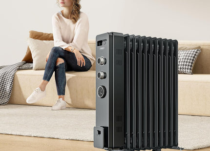 VonHaus 11 Fin Oil Filled Radiator with Timer – 2500W Electric Heater, Black