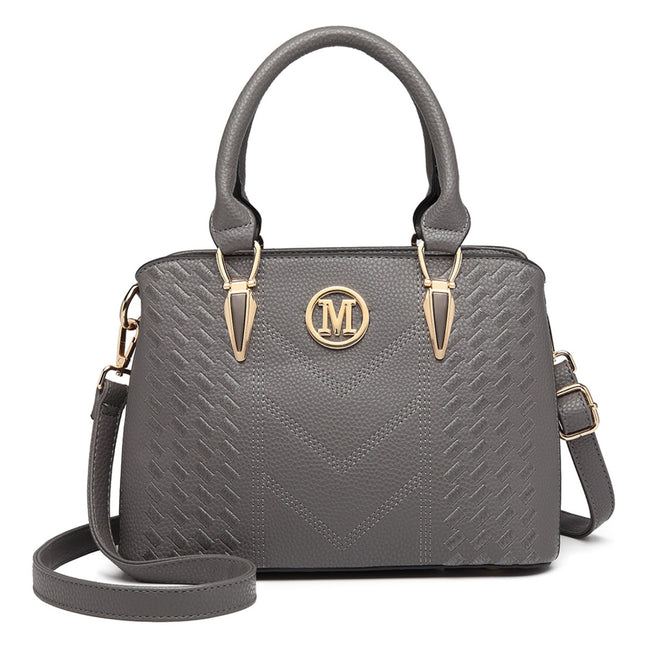 Miss Lulu Leather Look Weave Effect Shoulder Bag – Grey