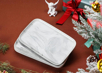 MALACASA 4-Piece Porcelain Serving Platter Set – Marble Grey (12x7 Inch)