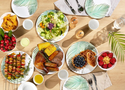 VonShef 16-Piece Melamine Dinnerware Set – Leaf Print Outdoor Dining Collection