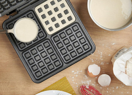 VonShef Large 4 Slice Waffle Maker – 1100W, Non-Stick Plates – Silver
