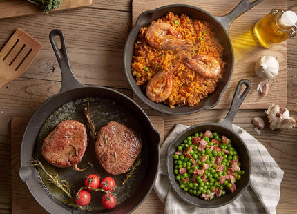 VonShef 3-Piece Cast Iron Skillet Pan Set – 6", 8", & 10" Non-Stick Pans