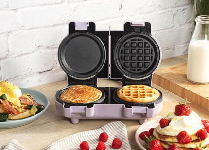 Giles & Posner Double Waffle Maker – Mini Dual Snack Maker, Pastel Purple, 1100W