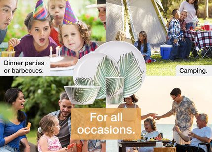 VonShef 16-Piece Melamine Dinnerware Set – Leaf Print Outdoor Dining Collection