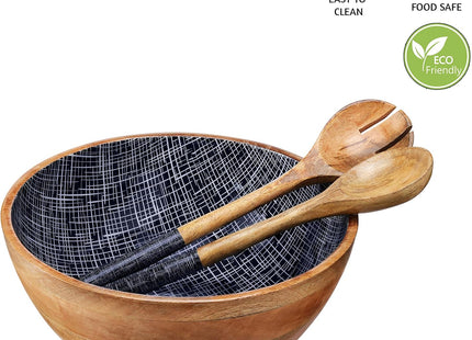 Folkulture Wooden Salad Bowl Set with Tongs – 12" Mango Wood