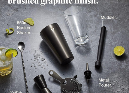 VonShef 6-Piece Boston Cocktail Shaker Set – 550ml Stainless Steel