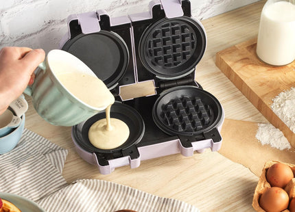 Giles & Posner Double Waffle Maker – Mini Dual Snack Maker, Pastel Purple, 1100W