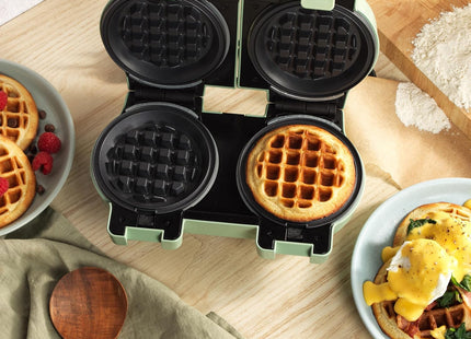 Giles & Posner Non-Stick Double Mini Waffle Maker, 11.5cm, 1100 W – Pastel Green