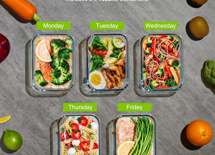 VonShef 5-Piece Glass Food Container Set – 1L Meal Prep Boxes