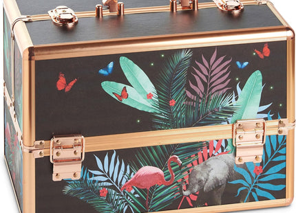 Beautify Make Up Vanity Case, Travel Jungle Print 3 Tier Makeup Box