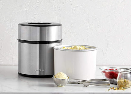 VonShef Ice Cream Maker Machine – 2L Frozen Yoghurt & Sorbet Maker, Stainless Steel