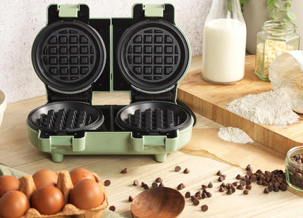 Giles & Posner Non-Stick Double Mini Waffle Maker, 11.5cm, 1100 W – Pastel Green