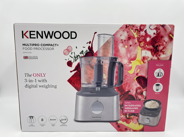 Kenwood Multipro Compact Food Processor – 800W Kitchen Prep Machine Grey