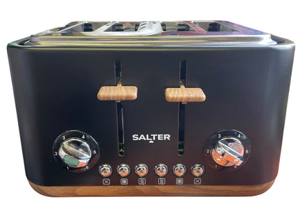Salter Toronto 4-Slice Toaster – Wide Slots, Wood Effect Finish, Black, 1630W - USED