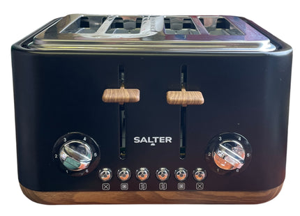 Salter Toronto 4-Slice Toaster – Wide Slots, Wood Effect Finish, Black, 1630W - USED