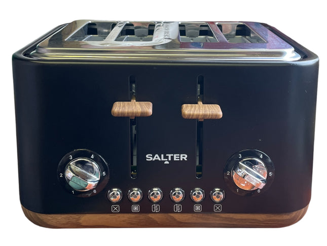 Salter Toronto 4-Slice Toaster – Wide Slots, Wood Effect Finish, Black, 1630W - USED