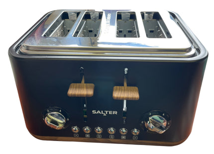 Salter Toronto 4-Slice Toaster – Wide Slots, Wood Effect Finish, Black, 1630W - USED