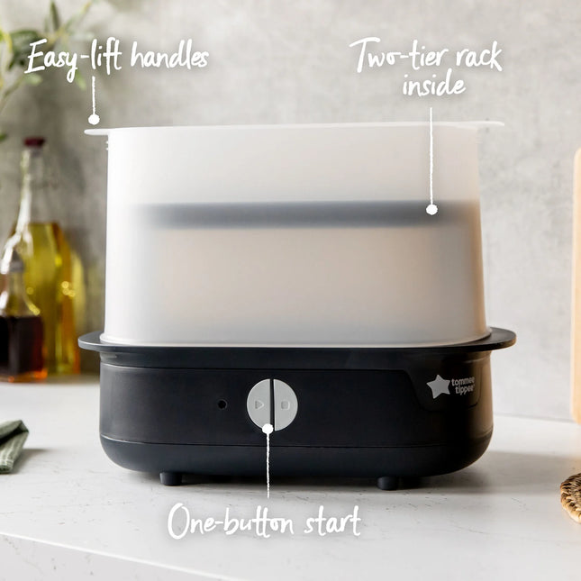Tommee Tippee Super-Steam Advanced Electric Steriliser – Black, 6-Bottle Capacity