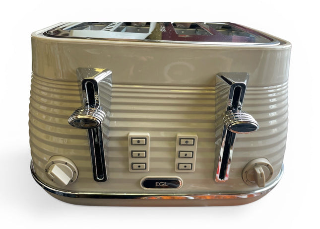 EGL Retro 4-Slice Toaster – Cream Finish, Dual Control, Wide Slots - Used