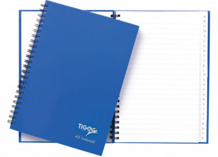 Tiger A5 Twin Wire Indexed Notebook – 72 Sheets, Blue
